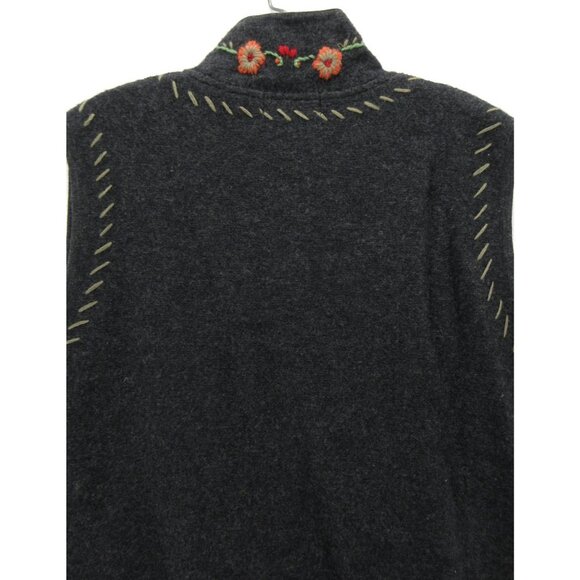 Norm Thompson Sweater Medium Wool Vest Cardigan Embroidered Toggle - Picture 7 of 10